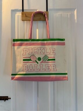 Pickle Baller Canvas Tote Bag in Pink & Green